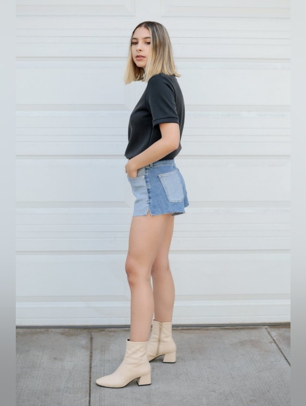 Ética Bella High Rise A-Line Shorts Saguaro Wash | Two-Tone Denim | Size 26